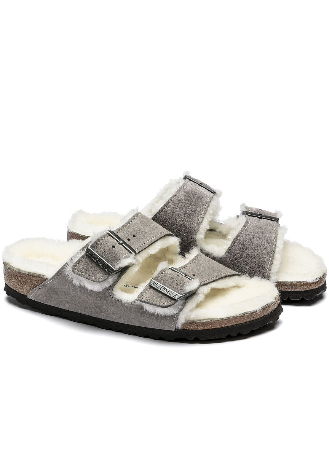 Birkenstock Women&#39;s Arizona Shearling Suede Narrow Sandals Stone Coin/Natural