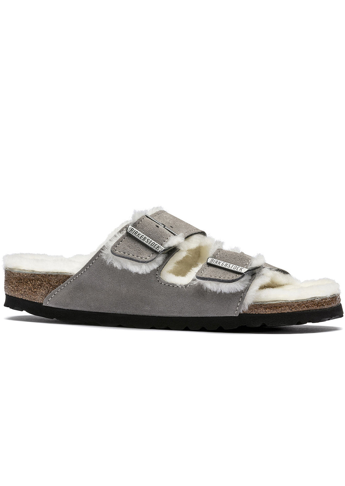 Birkenstock Women&#39;s Arizona Shearling Suede Narrow Sandals Stone Coin/Natural