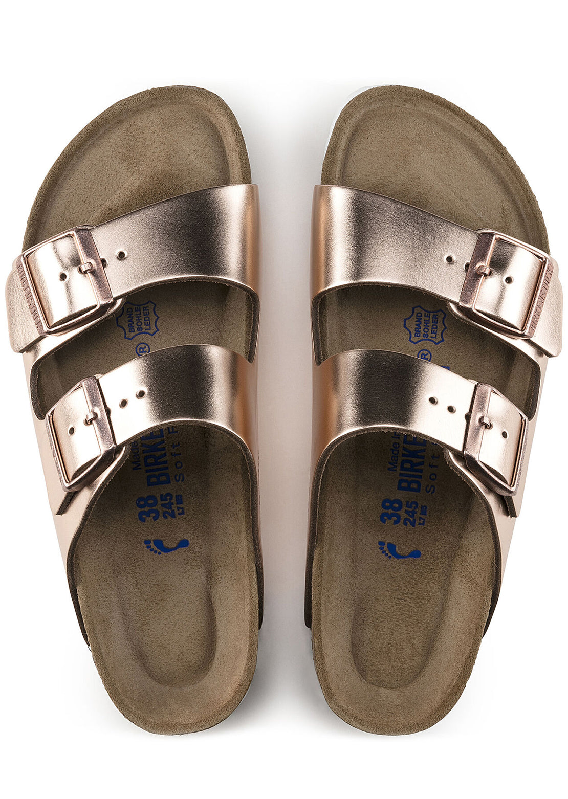 Birkenstock Women&#39;s Arizona Soft Footbed Leather Narrow Sandals Metallic Copper