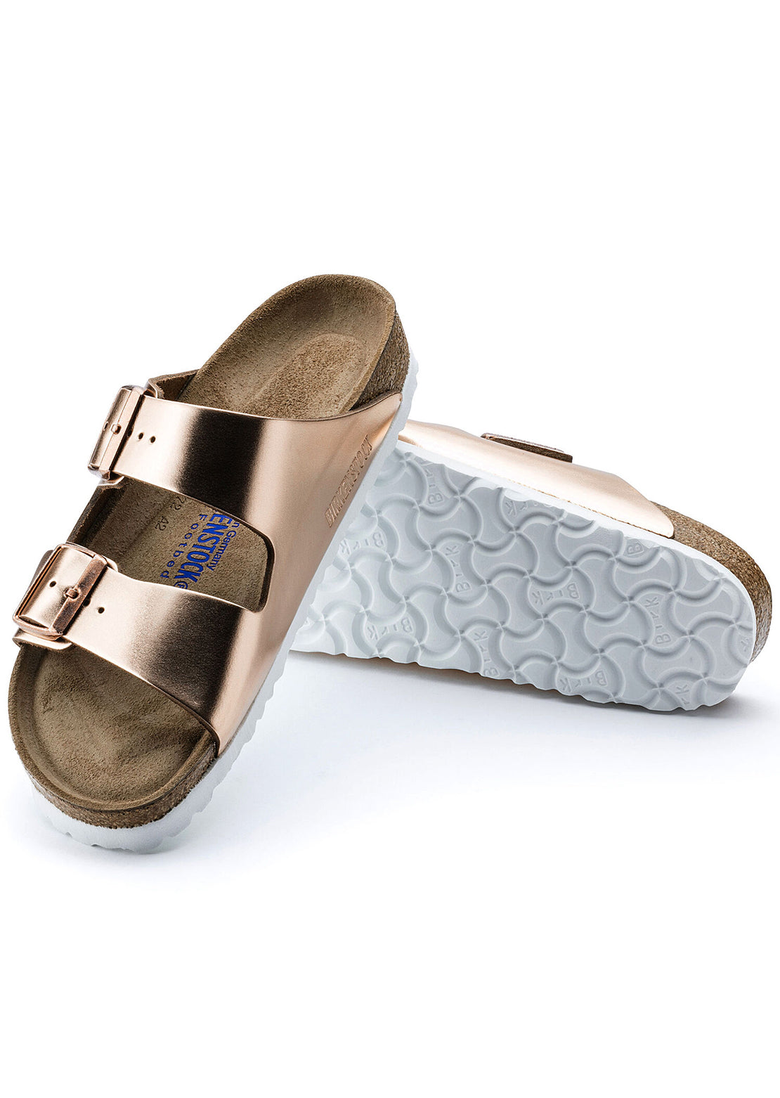 Birkenstock Women&#39;s Arizona Soft Footbed Leather Narrow Sandals Metallic Copper