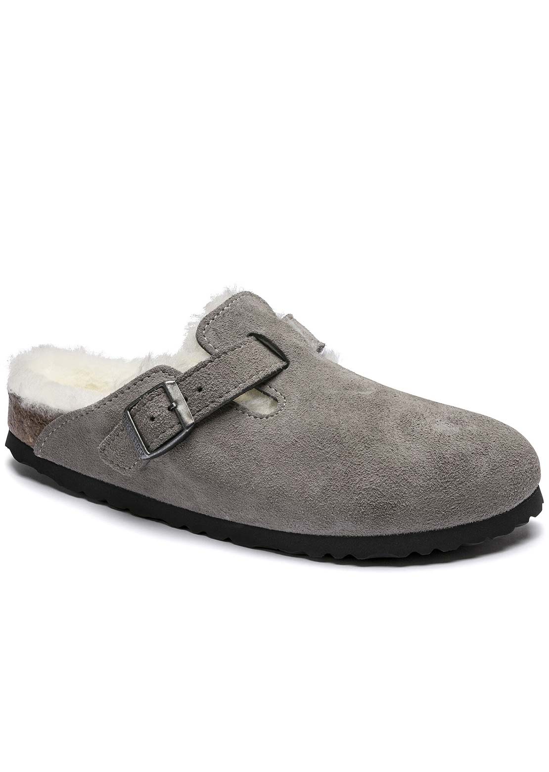 Birkenstock Women's Boston Shearling Suede Narrow Slip-On Stone Coin