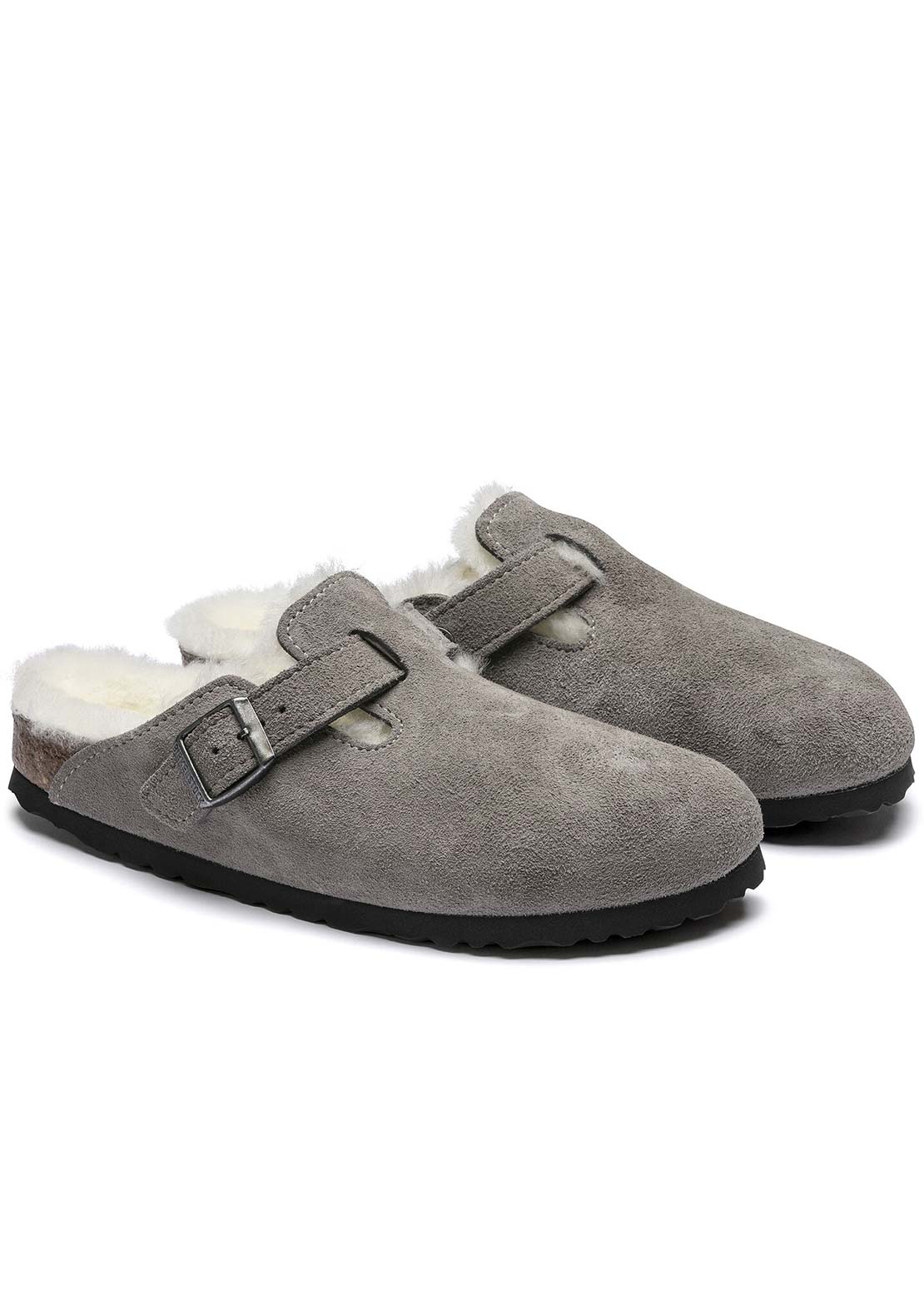 Birkenstock Women's Boston Shearling Suede Narrow Slip-On Stone Coin