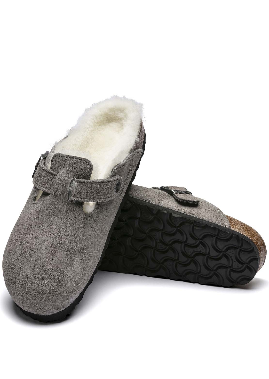 Birkenstock Women's Boston Shearling Suede Narrow Slip-On Stone Coin