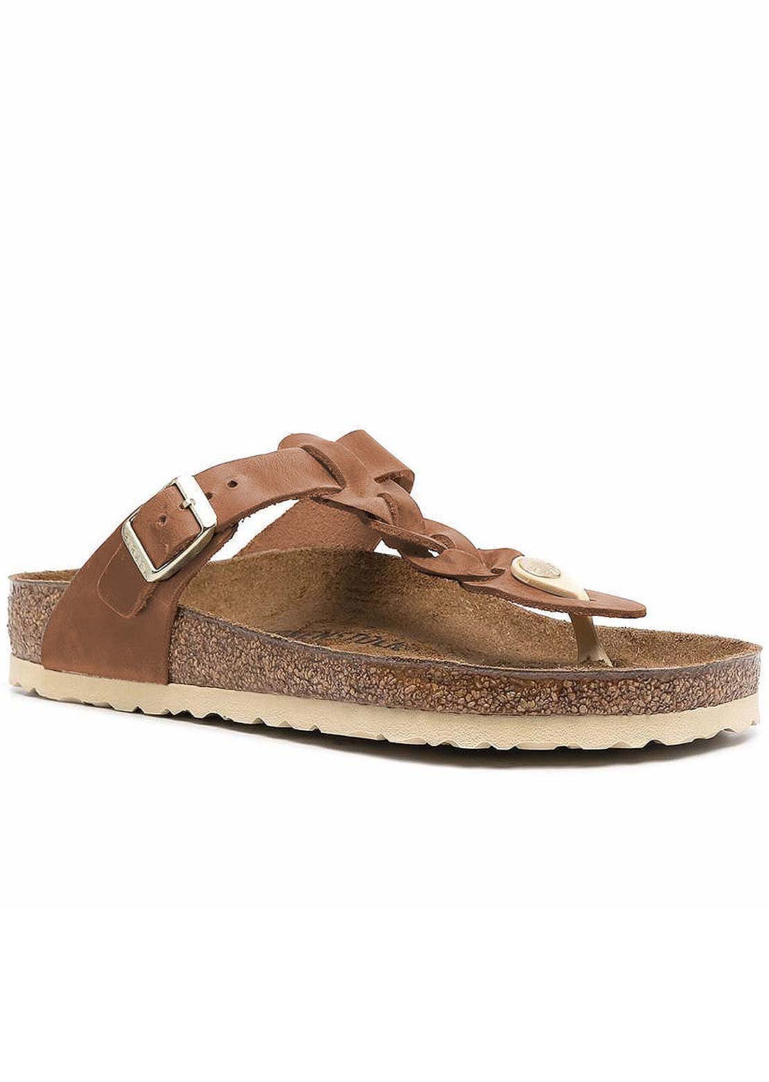 Birkenstock Women&#39;s Gizeh Braid Oiled Leather Regular Sandals Cognac