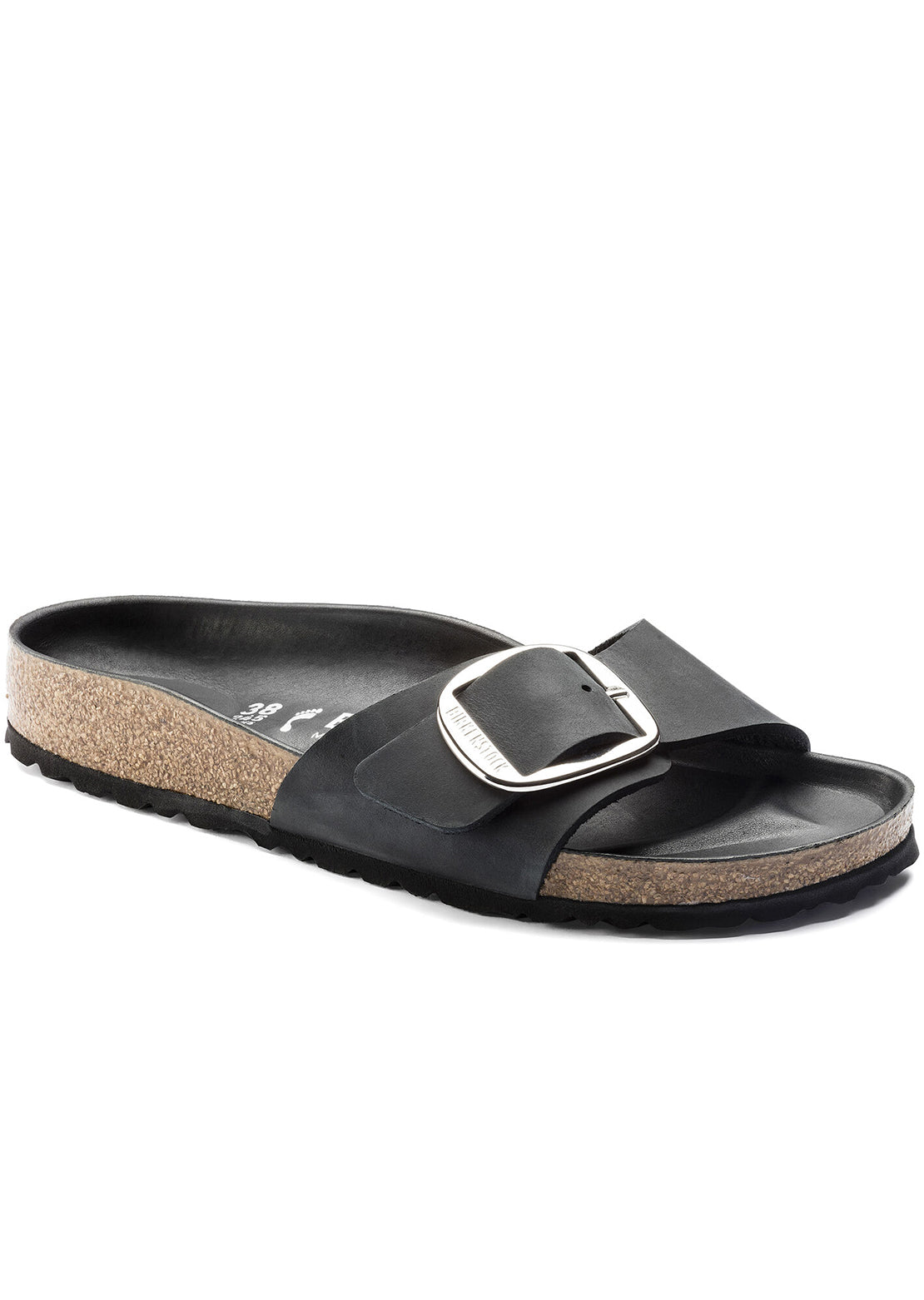 Birkenstock Women&#39;s Madrid Big Buckle Oiled Leather Narrow Sandals Black