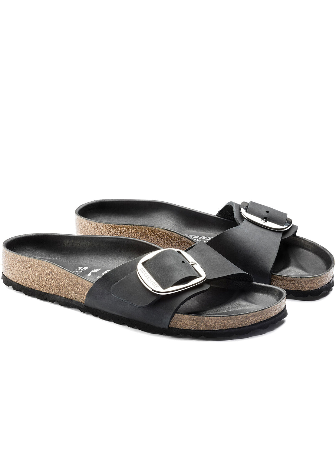 Birkenstock Women&#39;s Madrid Big Buckle Oiled Leather Narrow Sandals Black