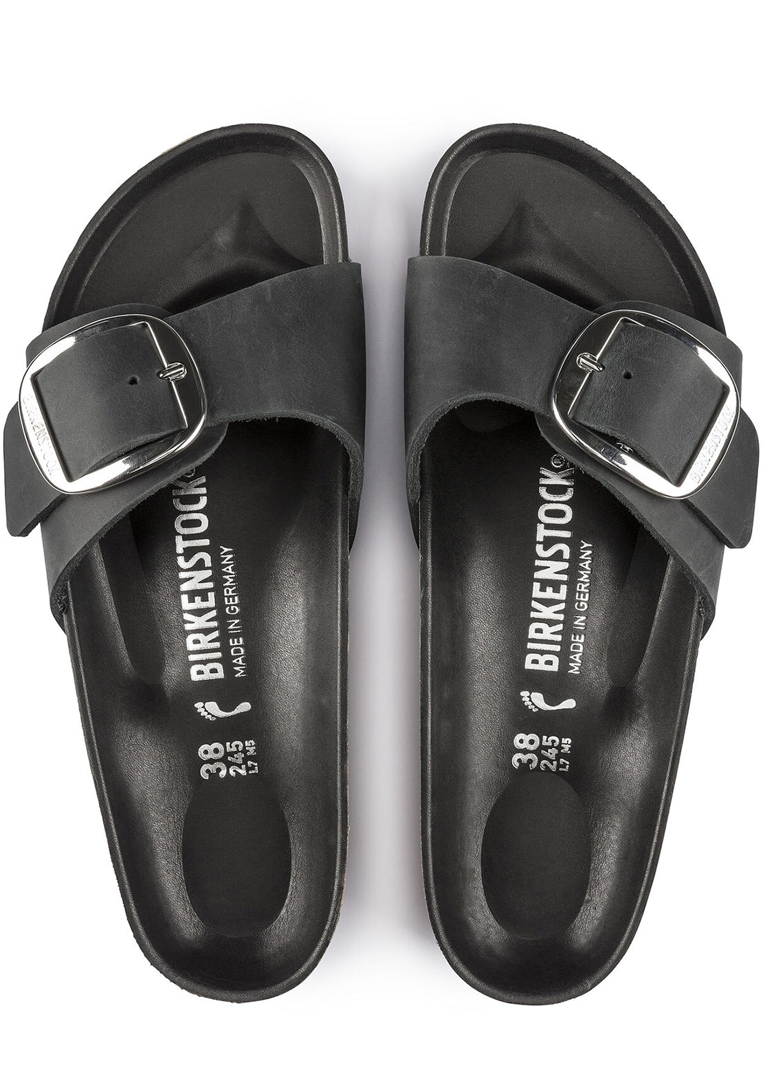 Birkenstock Women&#39;s Madrid Big Buckle Oiled Leather Narrow Sandals Black
