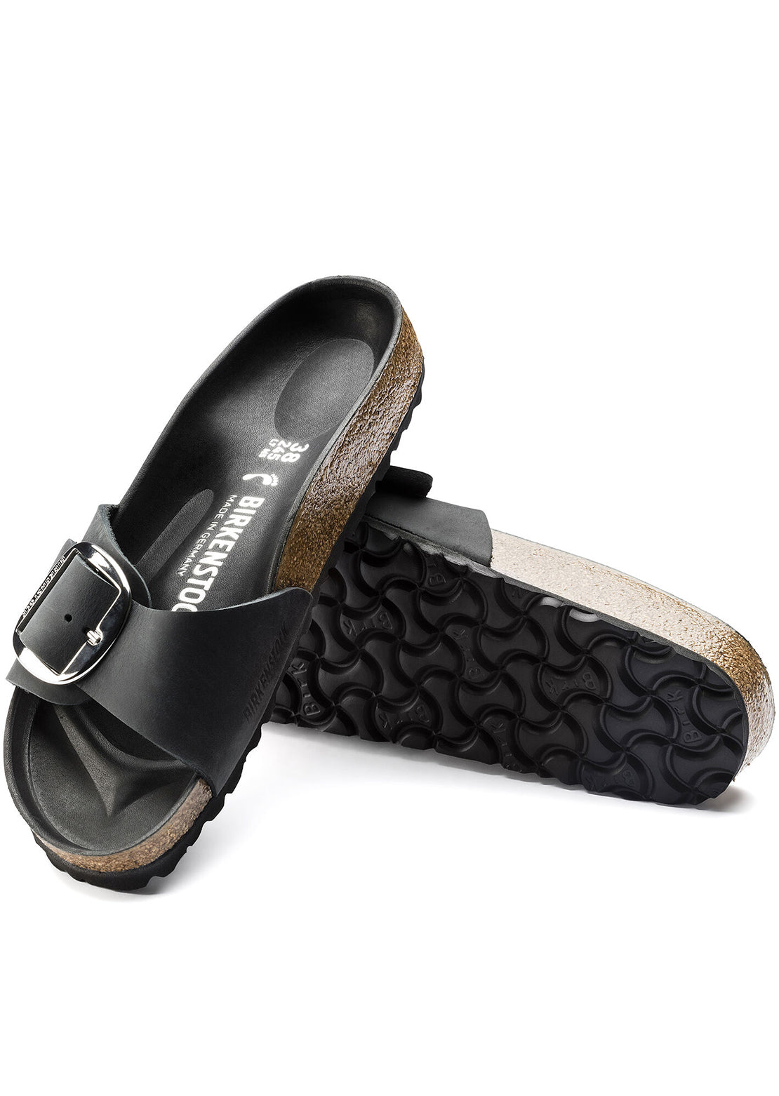 Birkenstock Women&#39;s Madrid Big Buckle Oiled Leather Narrow Sandals Black