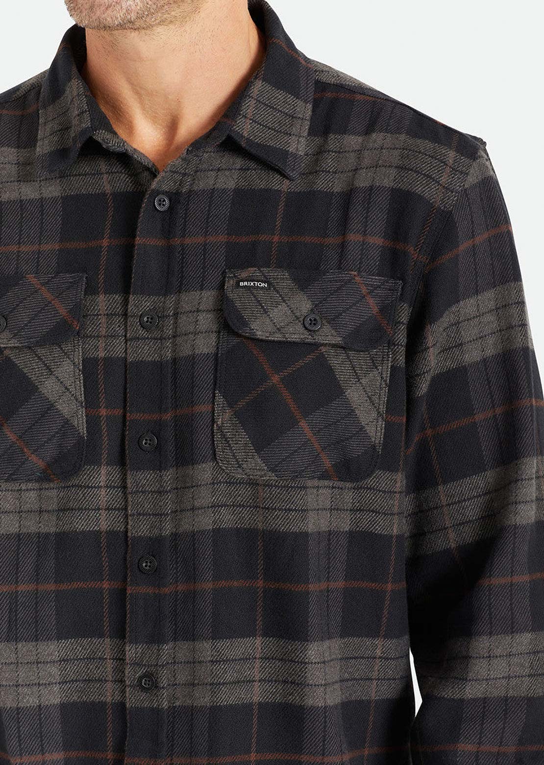 Brixton Men&#39;s Bowery Long Sleeve Flannel Button Up Shirt Black/Charcoal