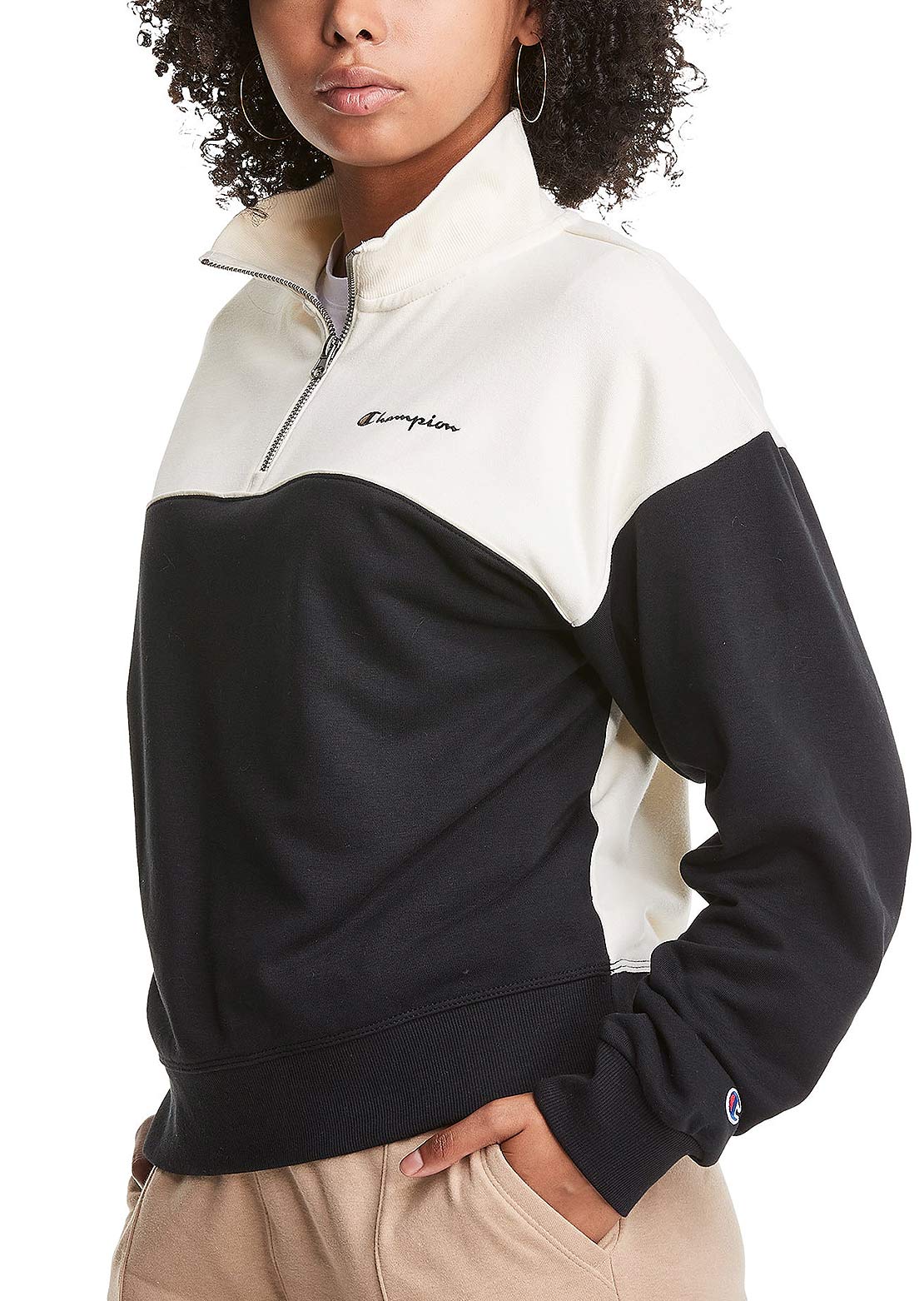 Champion Women&#39;s Campus French Terry 1/2 Zip Mock Natural/Black