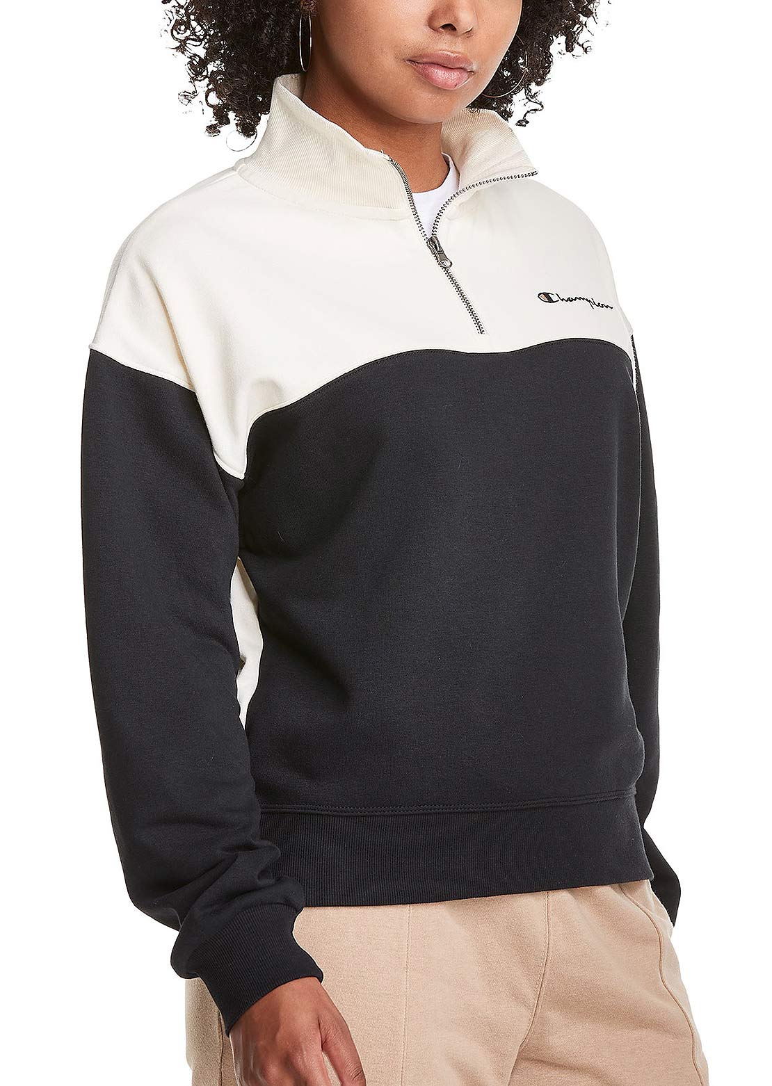 Champion Women&#39;s Campus French Terry 1/2 Zip Mock Natural/Black