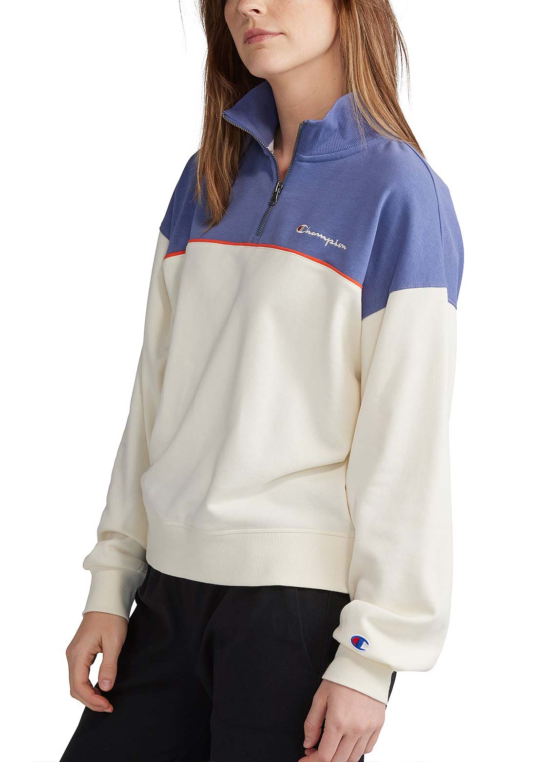 Champion Women&#39;s Campus French Terry 1/2 Zip Mock Seven Seas Blue/Natural NT