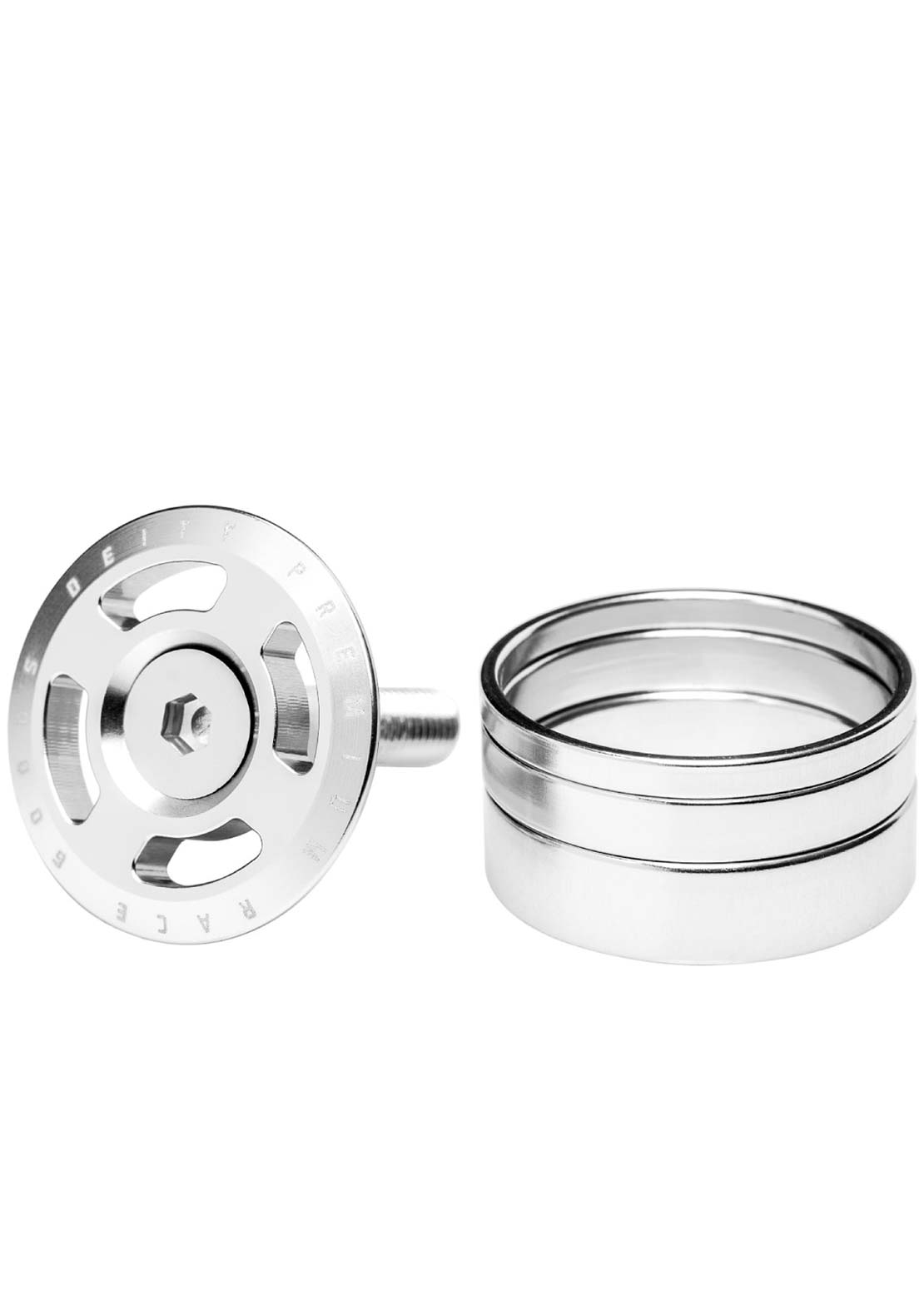 Deity Crosshair Adjuster Cap and Steerer Spacers - 1-1/8" Silver