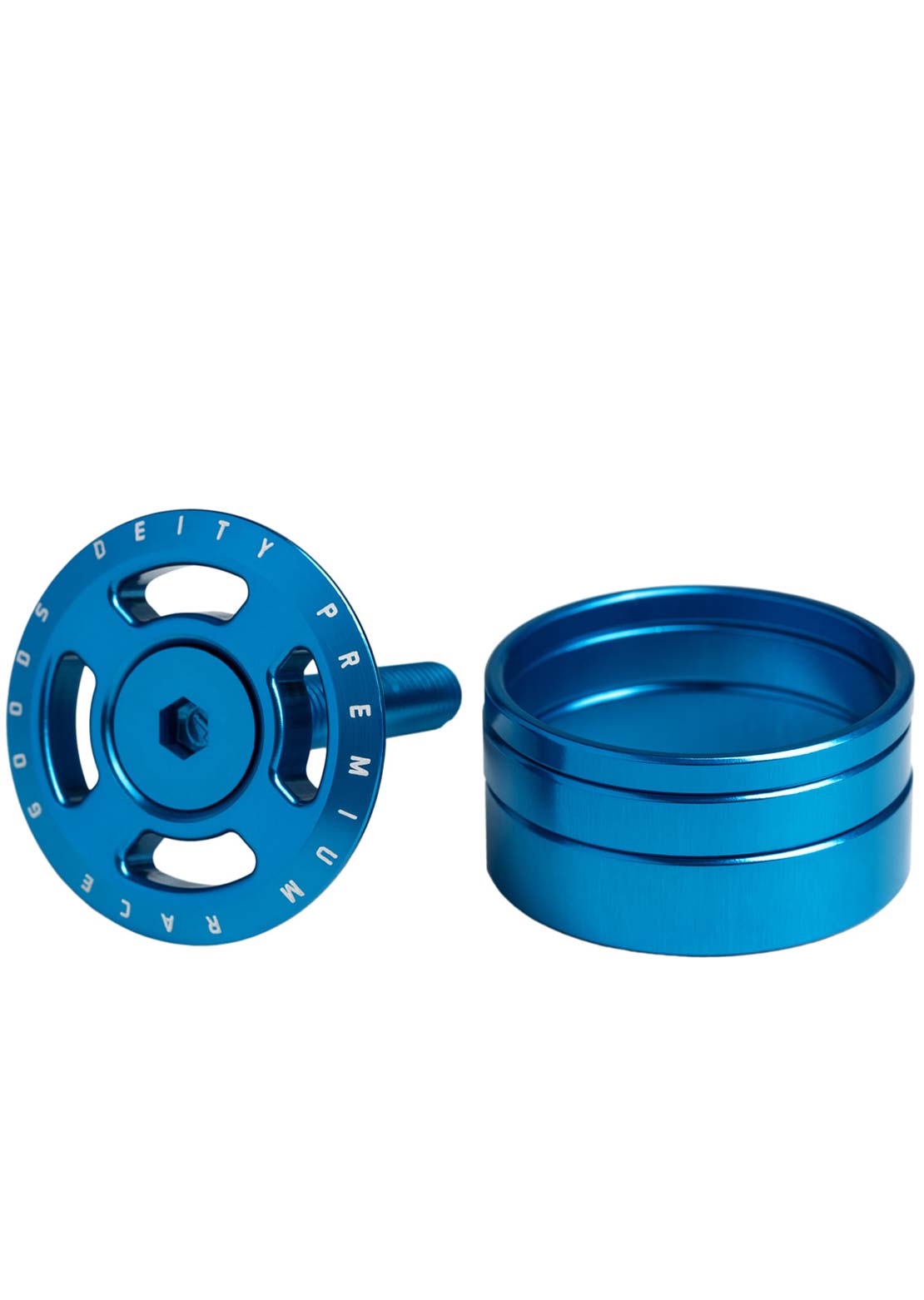Deity Crosshair Adjuster Cap and Steerer Spacers - 1-1/8" Blue