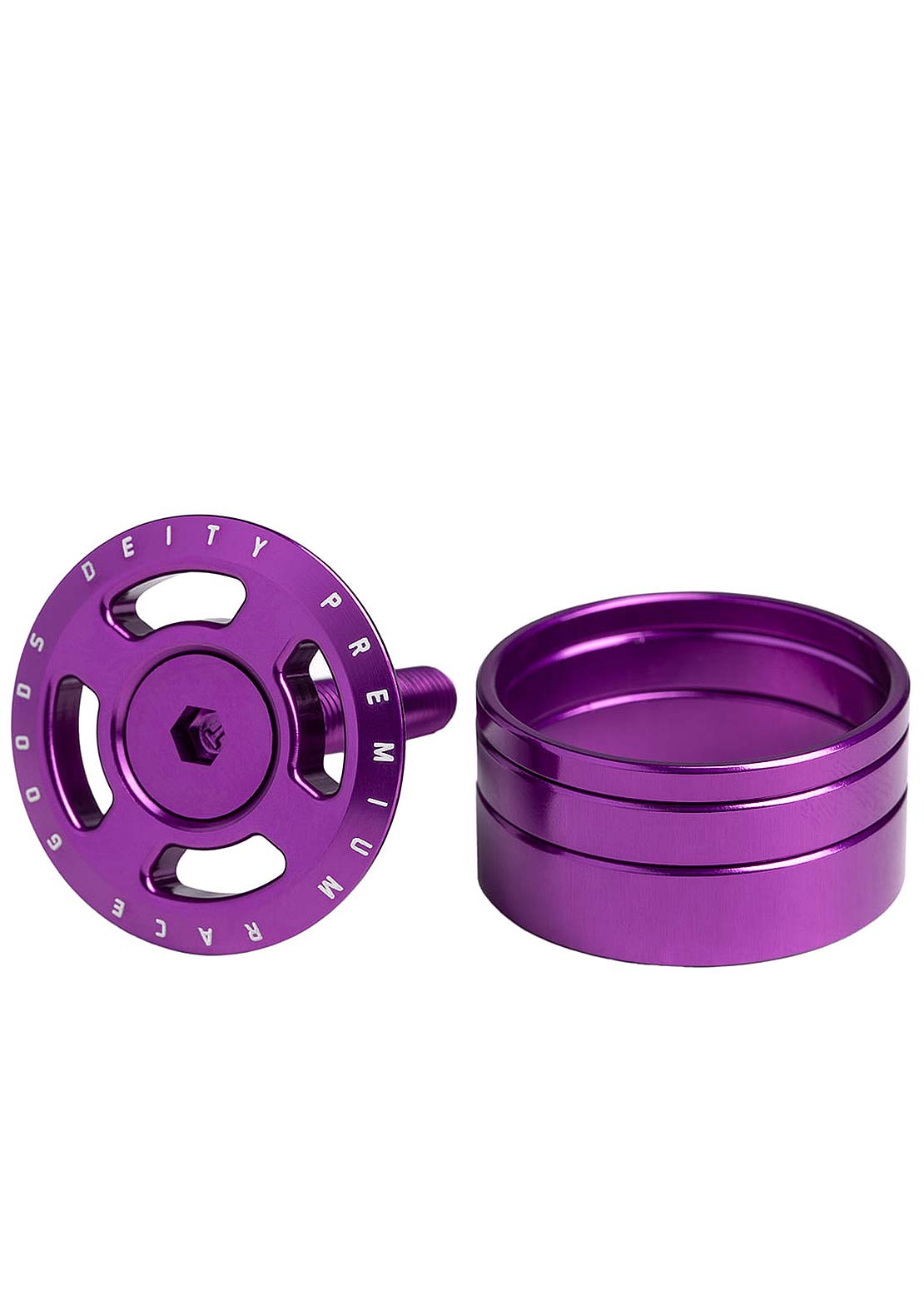 Deity Crosshair Adjuster Cap and Steerer Spacers - 1-1/8" Purple