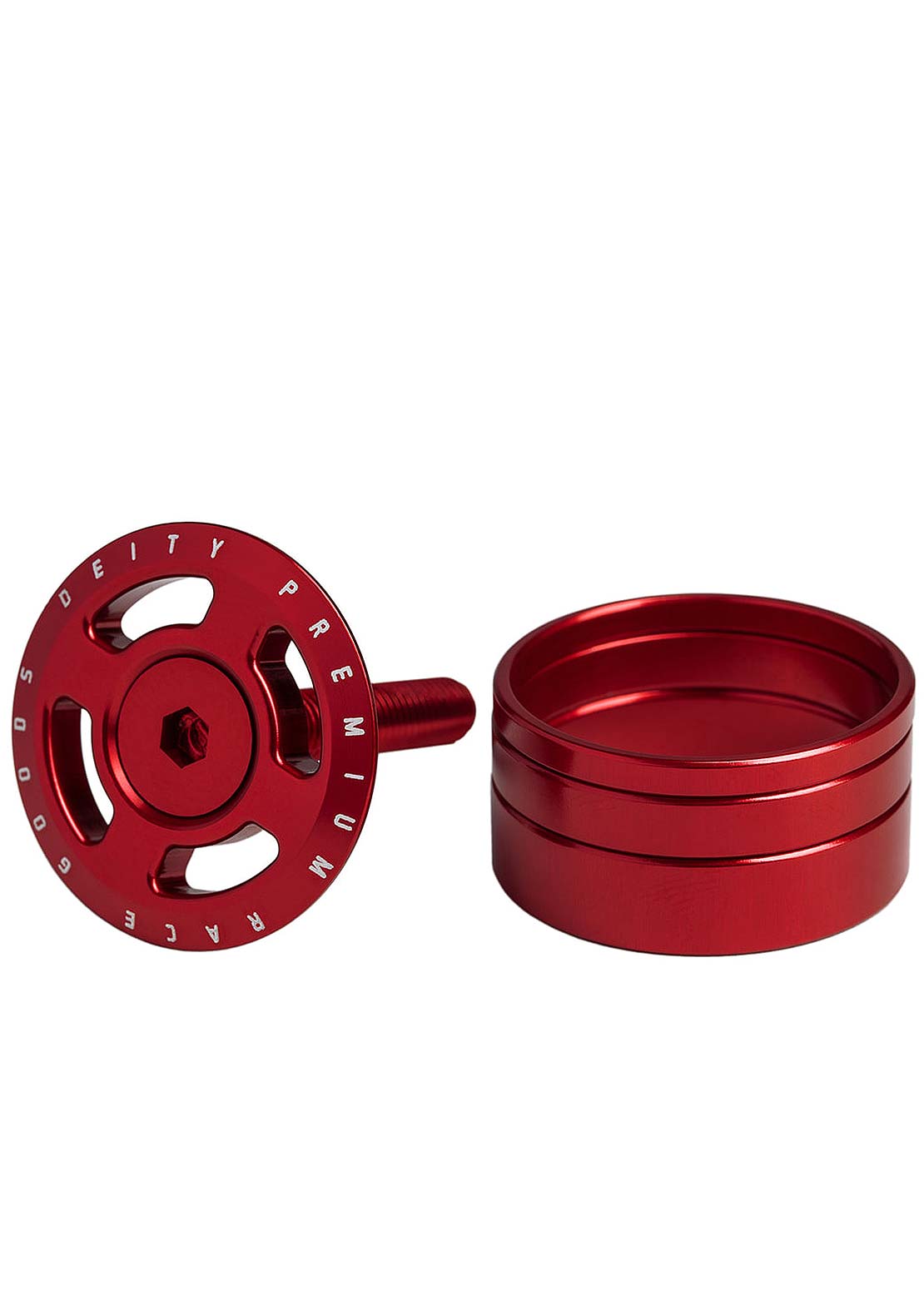 Deity Crosshair Adjuster Cap and Steerer Spacers - 1-1/8" Red