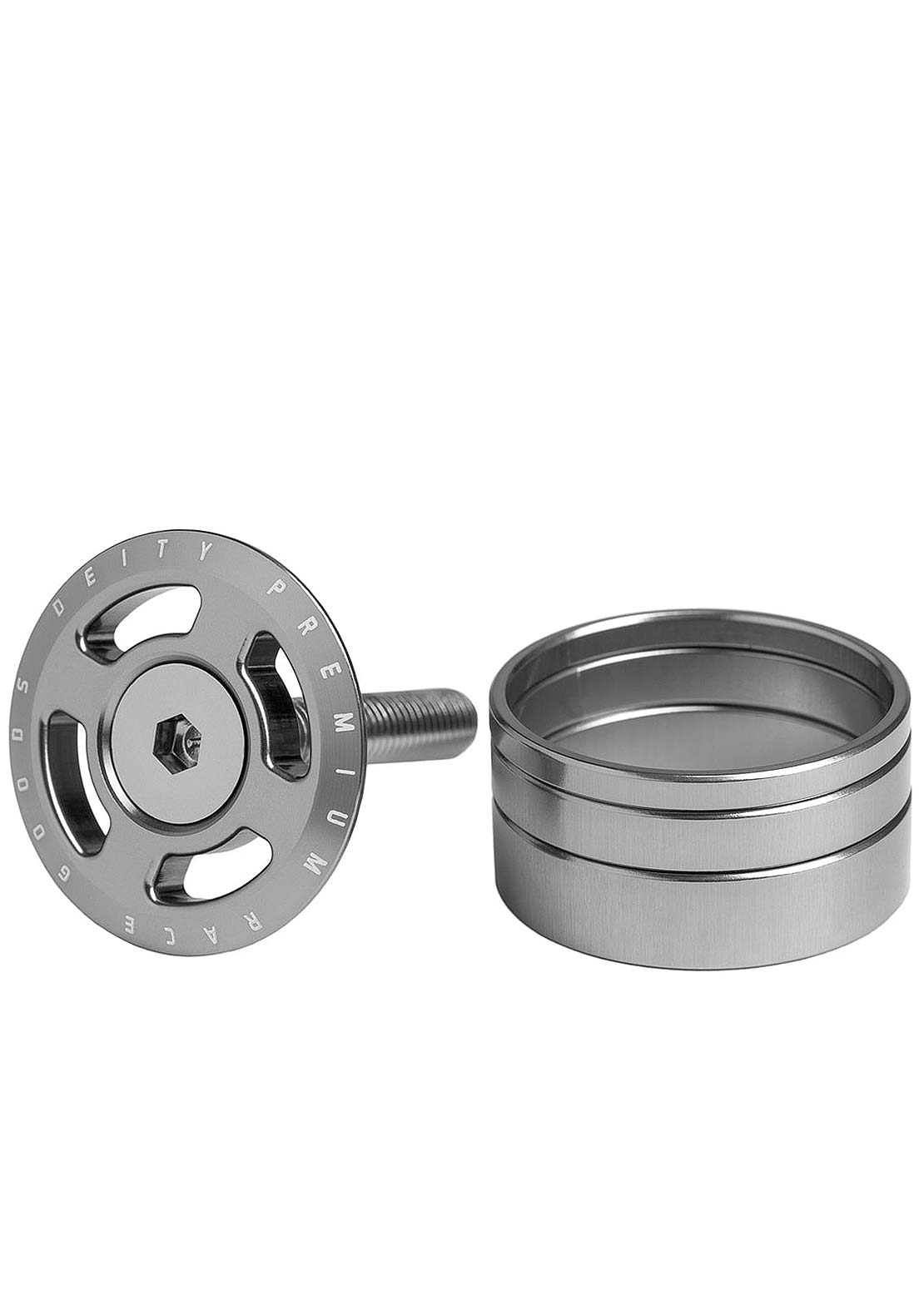 Deity Crosshair Adjuster Cap and Steerer Spacers - 1-1/8" Silver