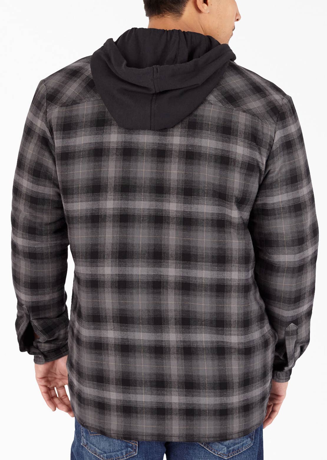 Dickies Men&#39;s Hooded DWR Flannel Shirt Jacket Black Charcoal Ombre Plaid
