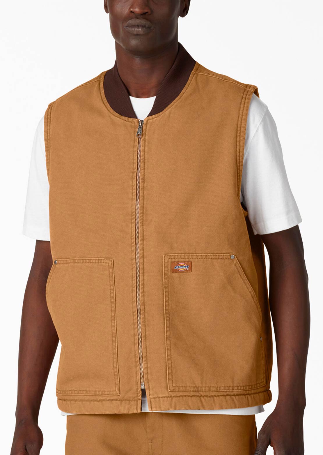 Dickies Men&#39;s Lined Duck Vest Stonewashed Brown Duck
