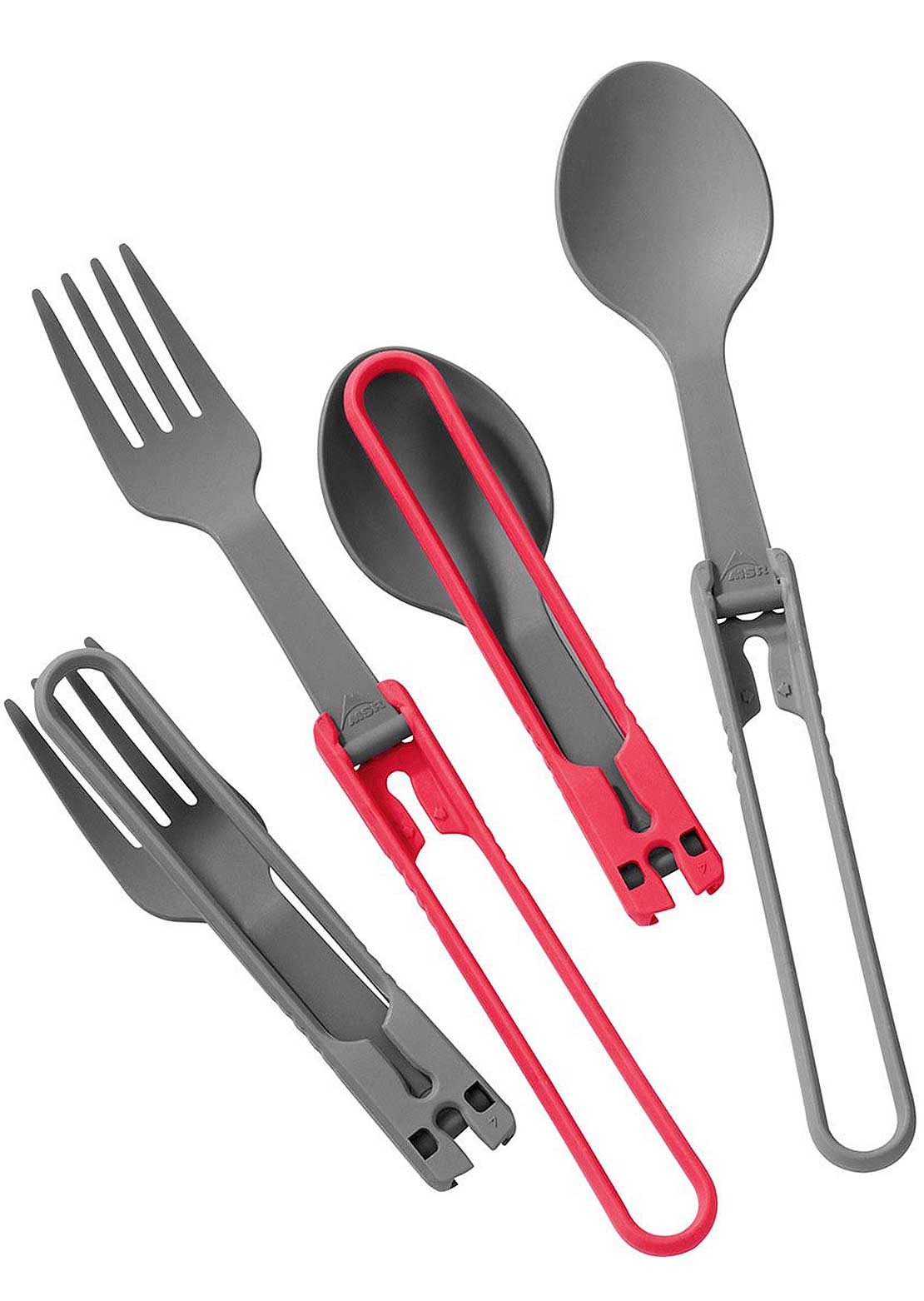 MSR Folding Spoon &amp; Fork 4 Pieces Ustensils Set Red/Grey
