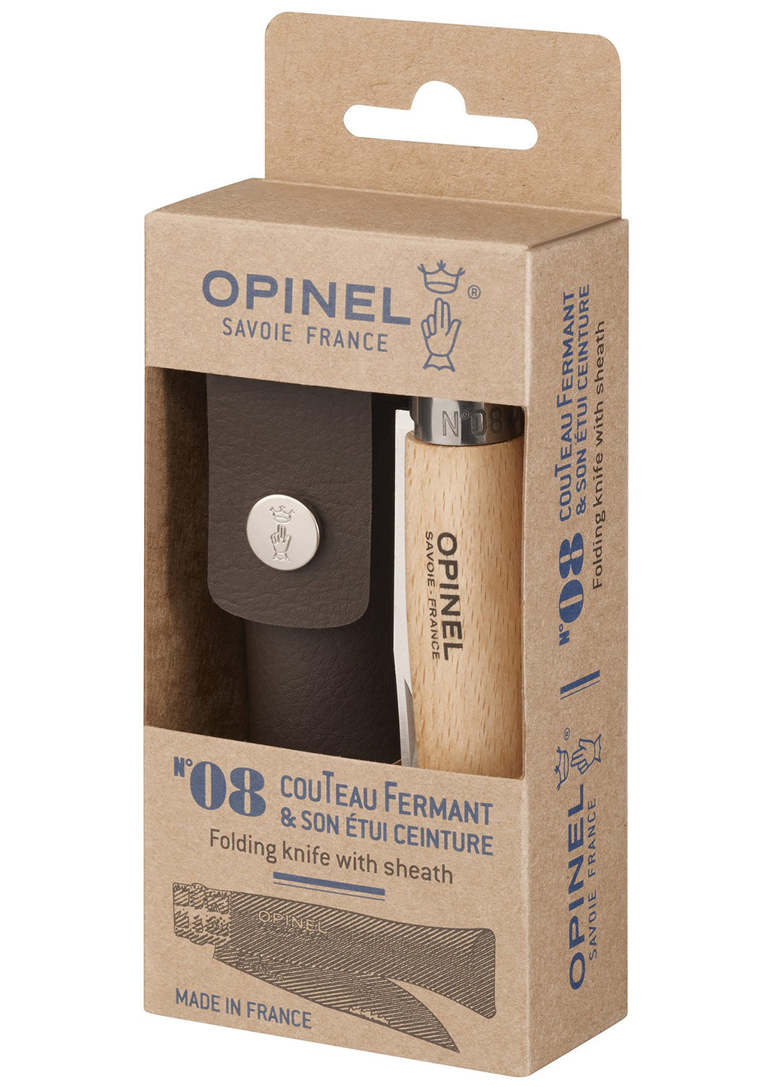 Opinel Tradition Classic N°08 Stainless Steel Knife &amp; Sheath Set Beech Wood