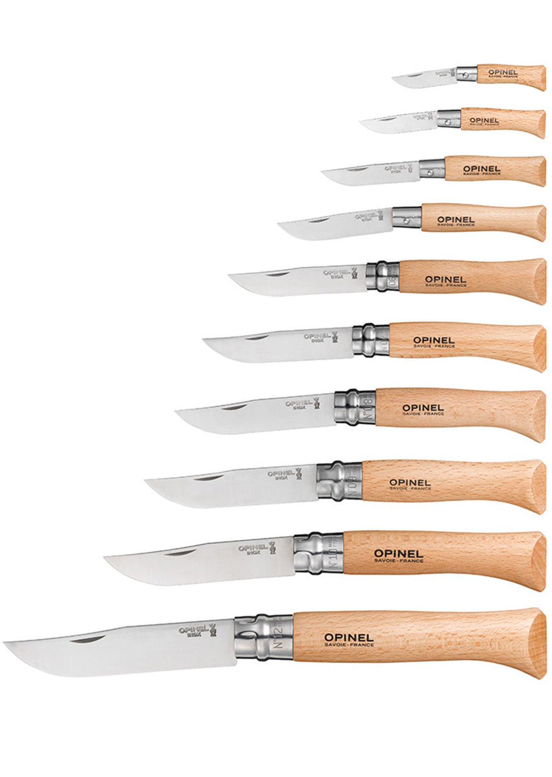 Opinel Tradition Collection 10 Stainless Steel Knives Box Set Beech Wood
