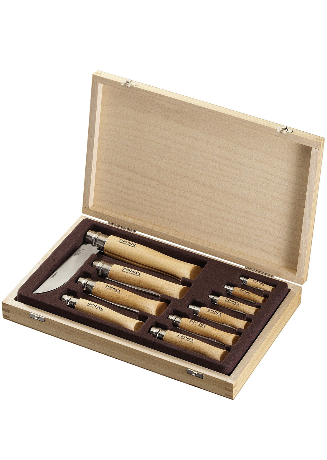 Opinel Tradition Collection 10 Stainless Steel Knives Box Set Beech Wood