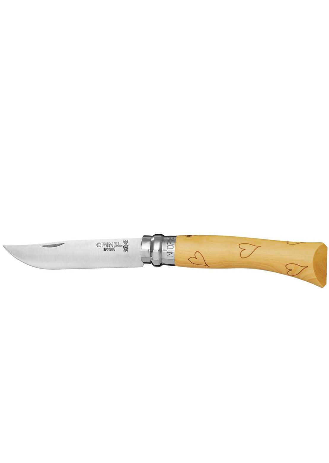 Opinel Tradition N°07 Engraved Nature Stainless Steel Knife Hearts