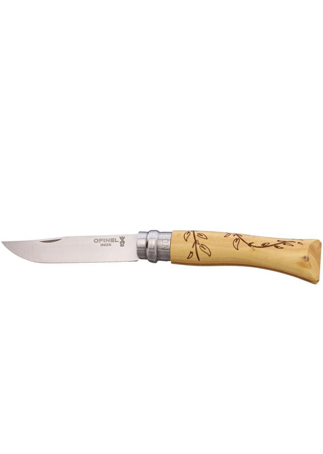 Opinel Tradition N°07 Engraved Nature Stainless Steel Knife Leaves