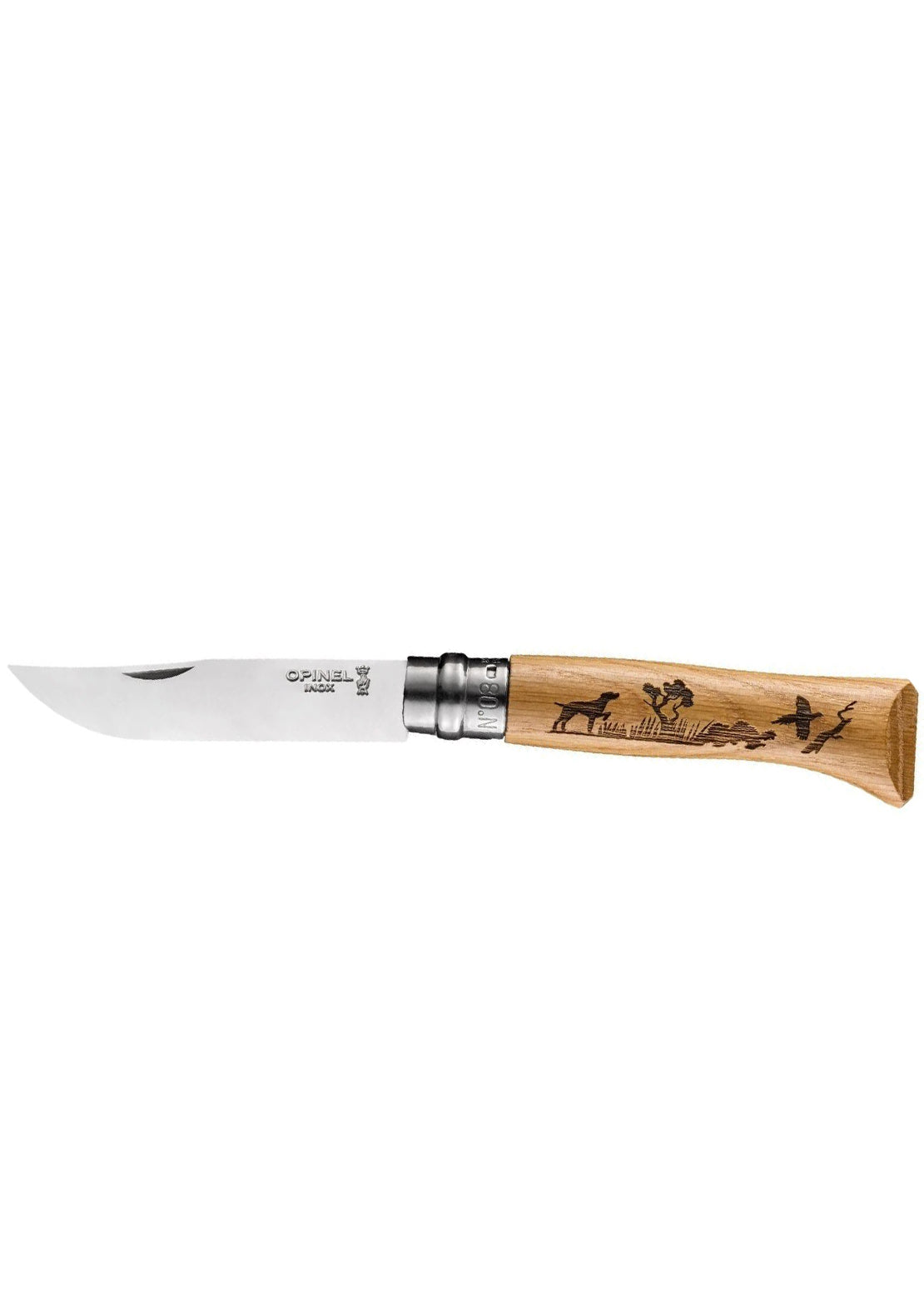 Opinel Tradition N°08 Engraved Animalia Stainless Steel Knife Dog