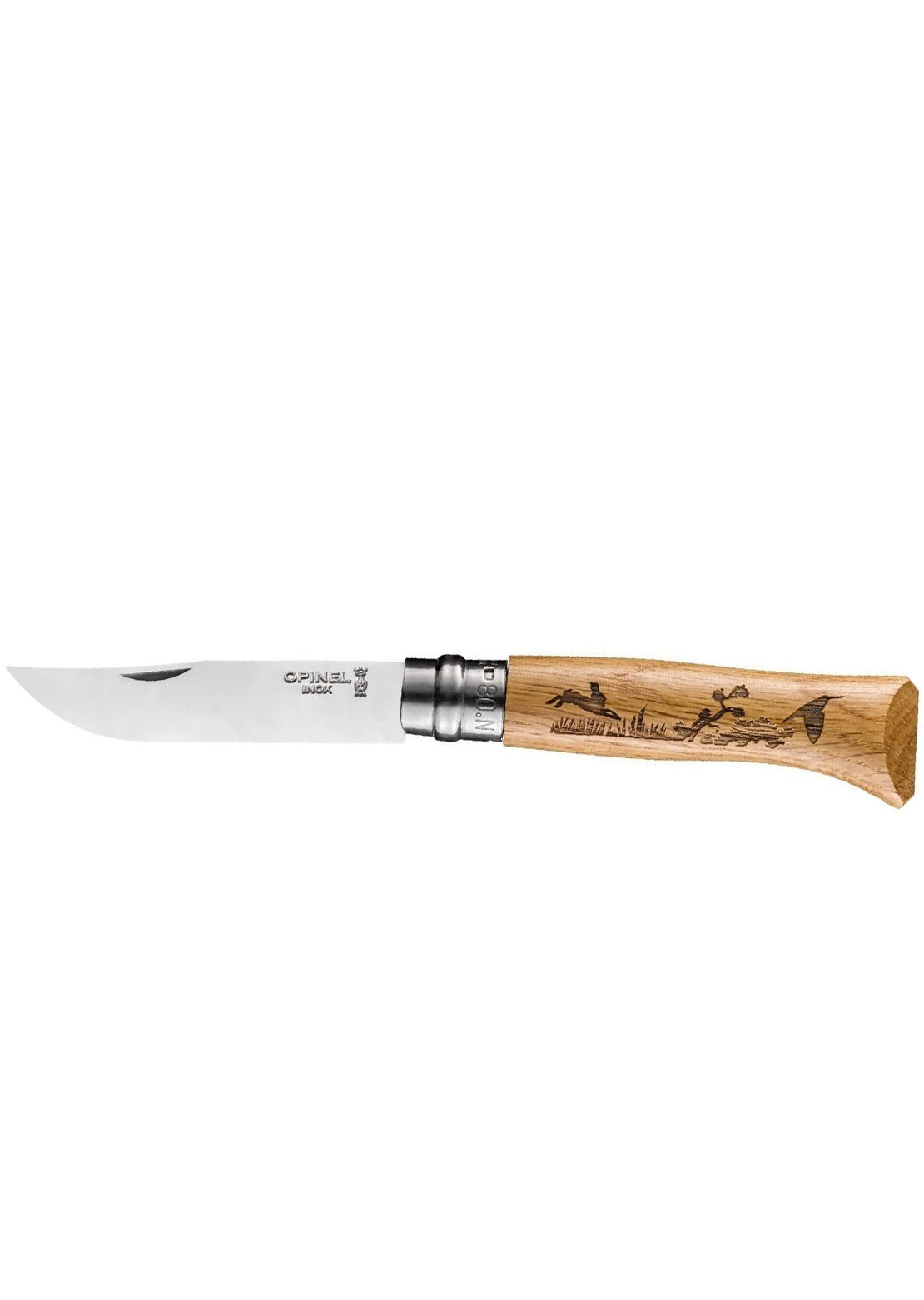 Opinel Tradition N°08 Engraved Animalia Stainless Steel Knife Hare