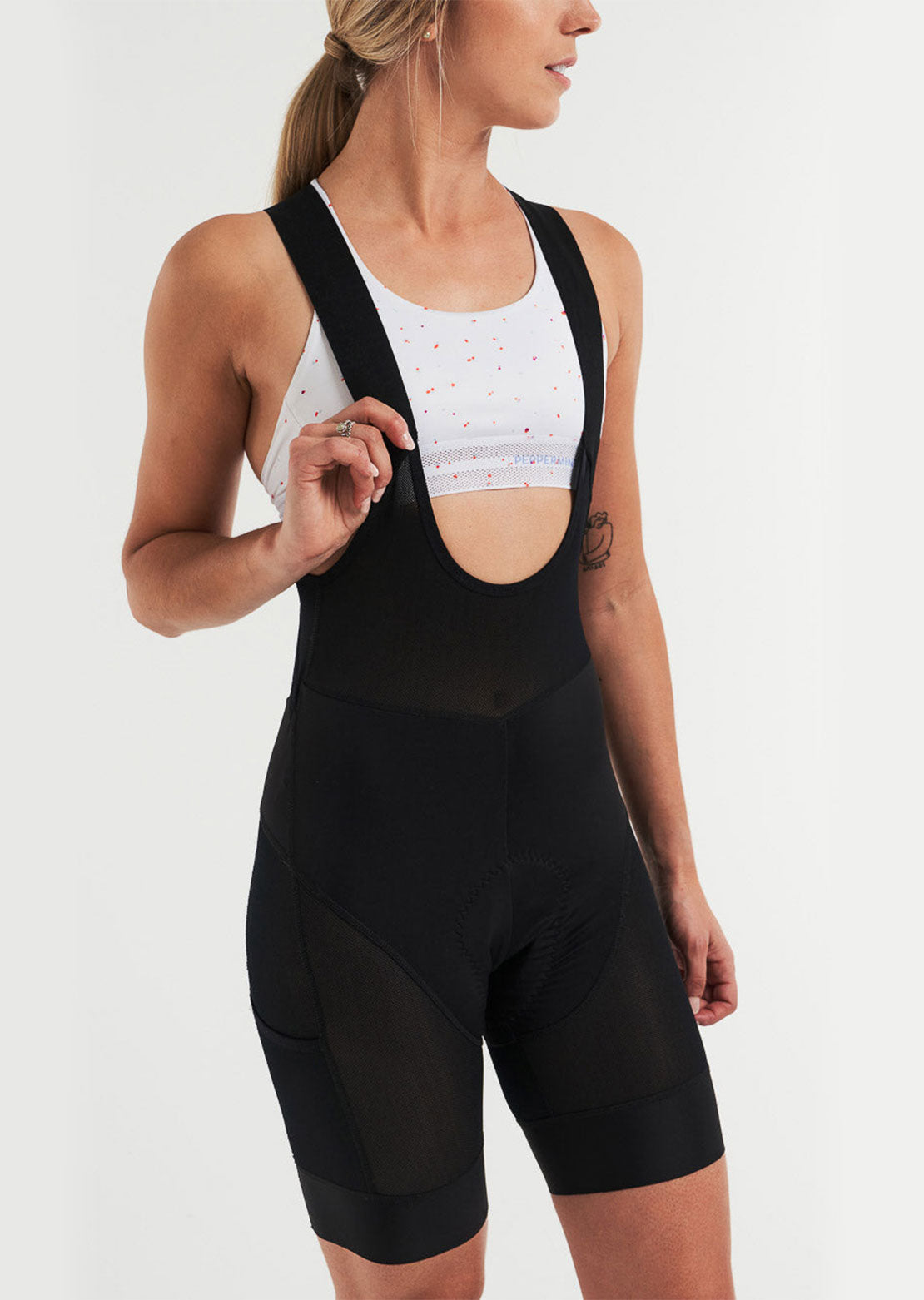 Peppermint Women&#39;s Liner Mesh Bib Shorts Black