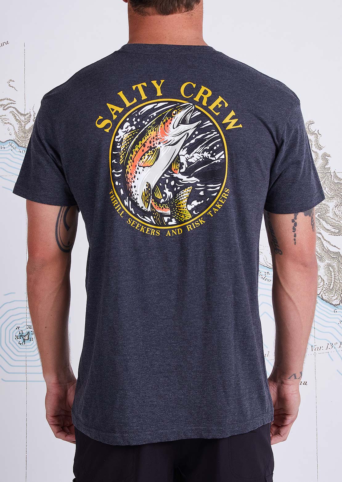Salty Crew Men&#39;s Rainbow Premium T-Shirt Charcoal Heather