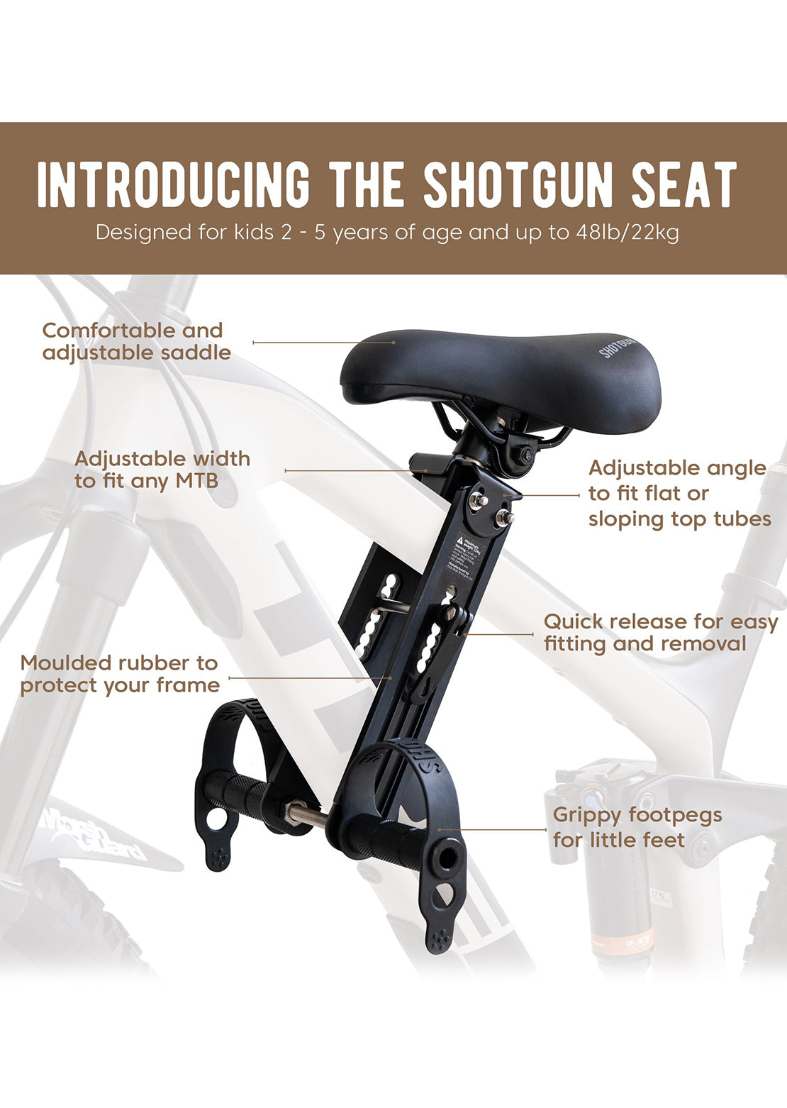 Shotgun Mountain Bike MTB Child Seat On Frame