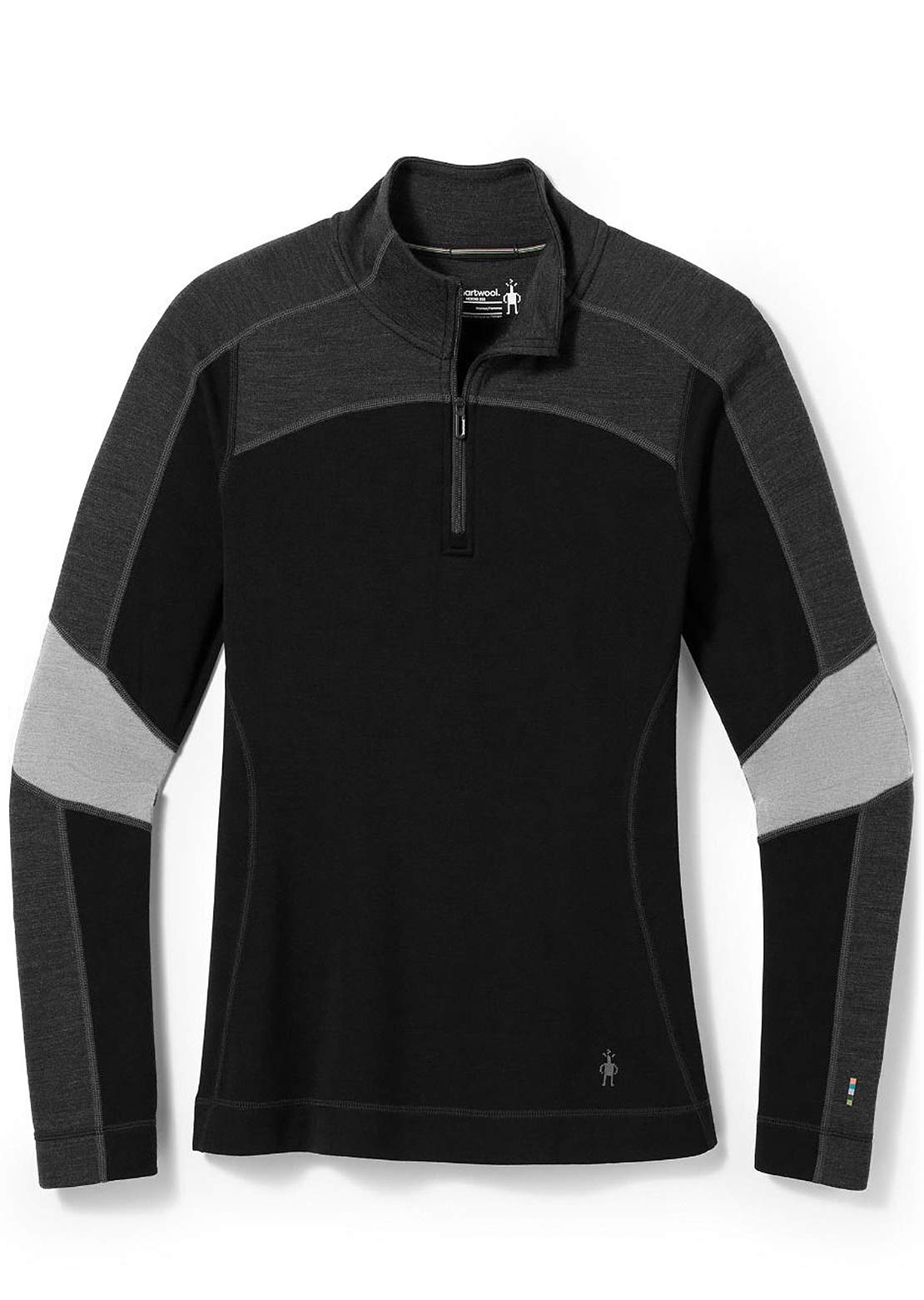Smartwool Women&#39;s Classic Thermal Merino Base Layer Colorblock Boxed 1/4 Zip Top Black/Charcoal Heather