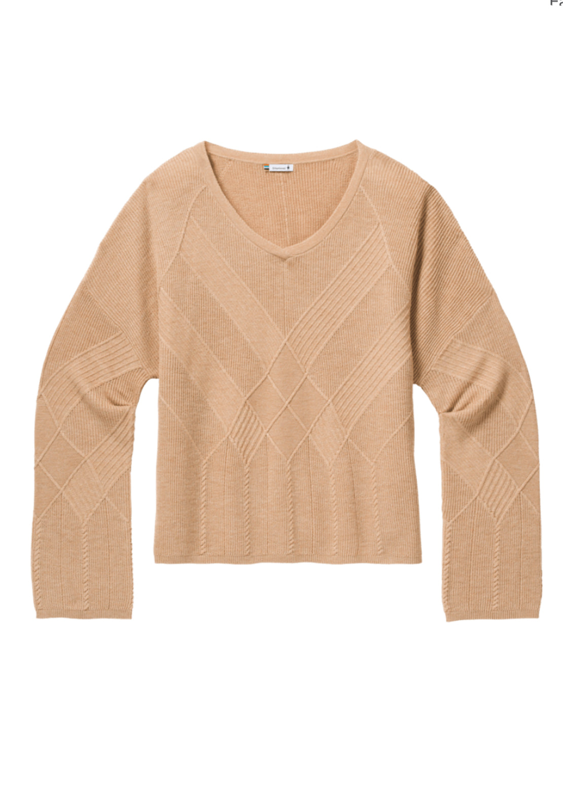 Smartwool Women&#39;s Shadow Pine Cable V-Neck Sweater Camel Heater