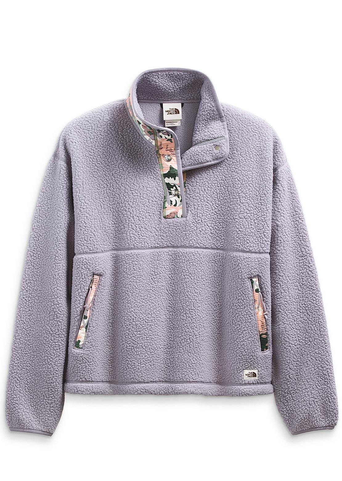 The North Face Women&#39;s Cragmont Fleece 1/4 Snap Minimal Grey/Laurel Wreath Green Canvas Paint Texture Print