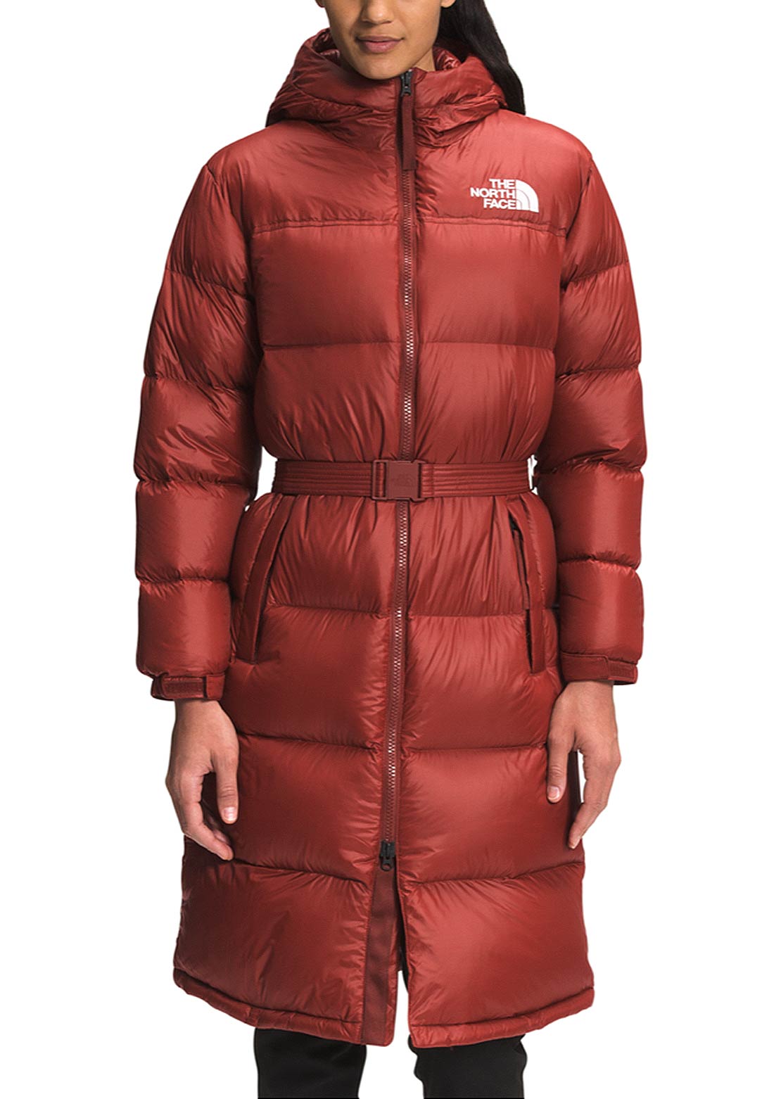 The North Face Women&#39;s Nuptse Belted Long Parka Brick House Red