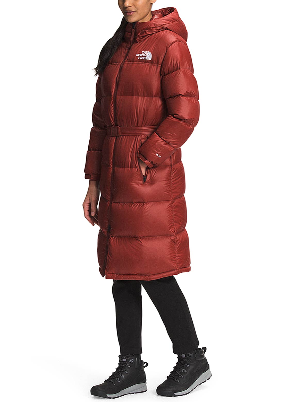 The North Face Women&#39;s Nuptse Belted Long Parka Brick House Red