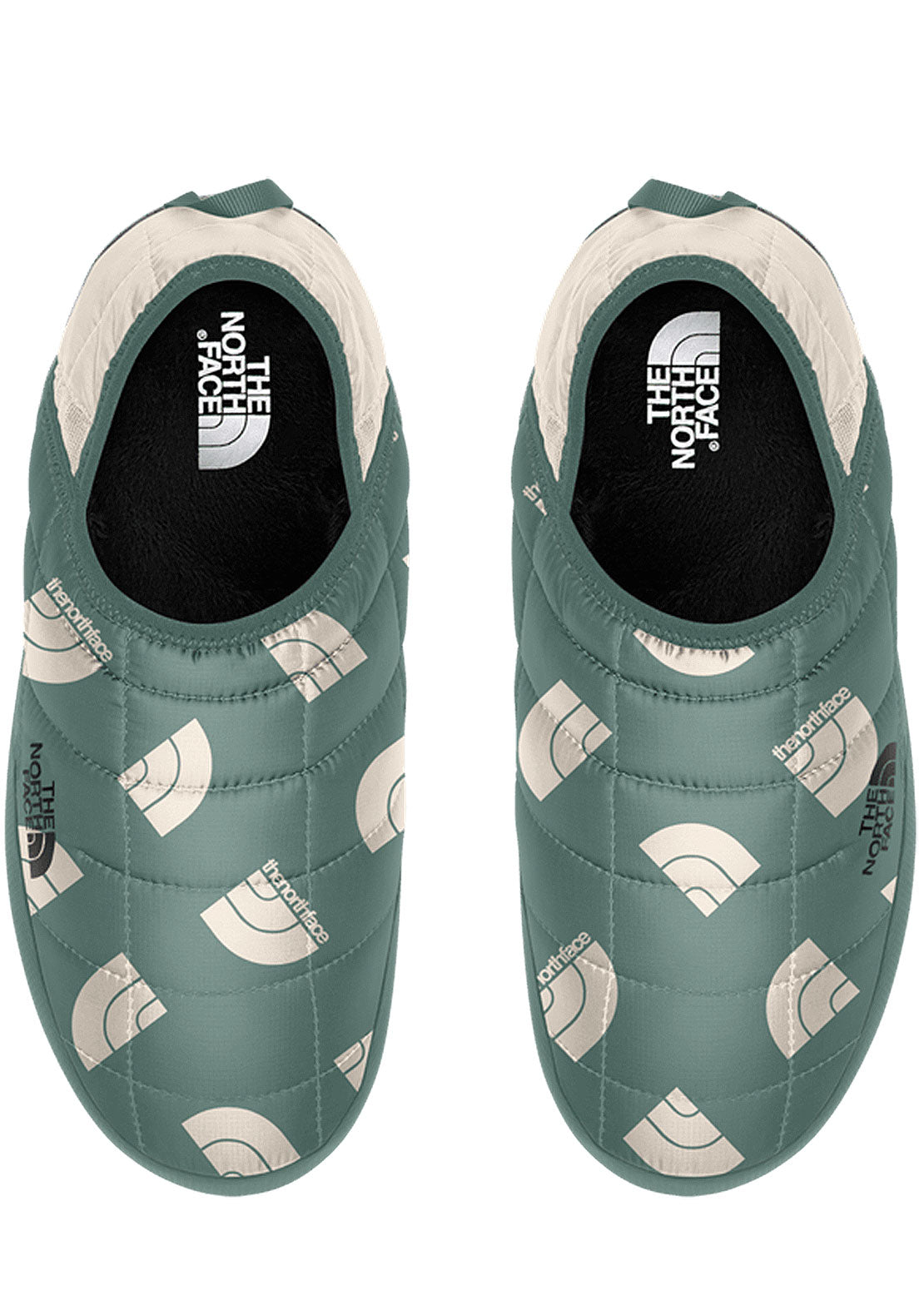 The North Face Women&#39;s ThermoBall Traction Mule V Slippers Dark Sage Next Gen Logo Print/Gardenia White