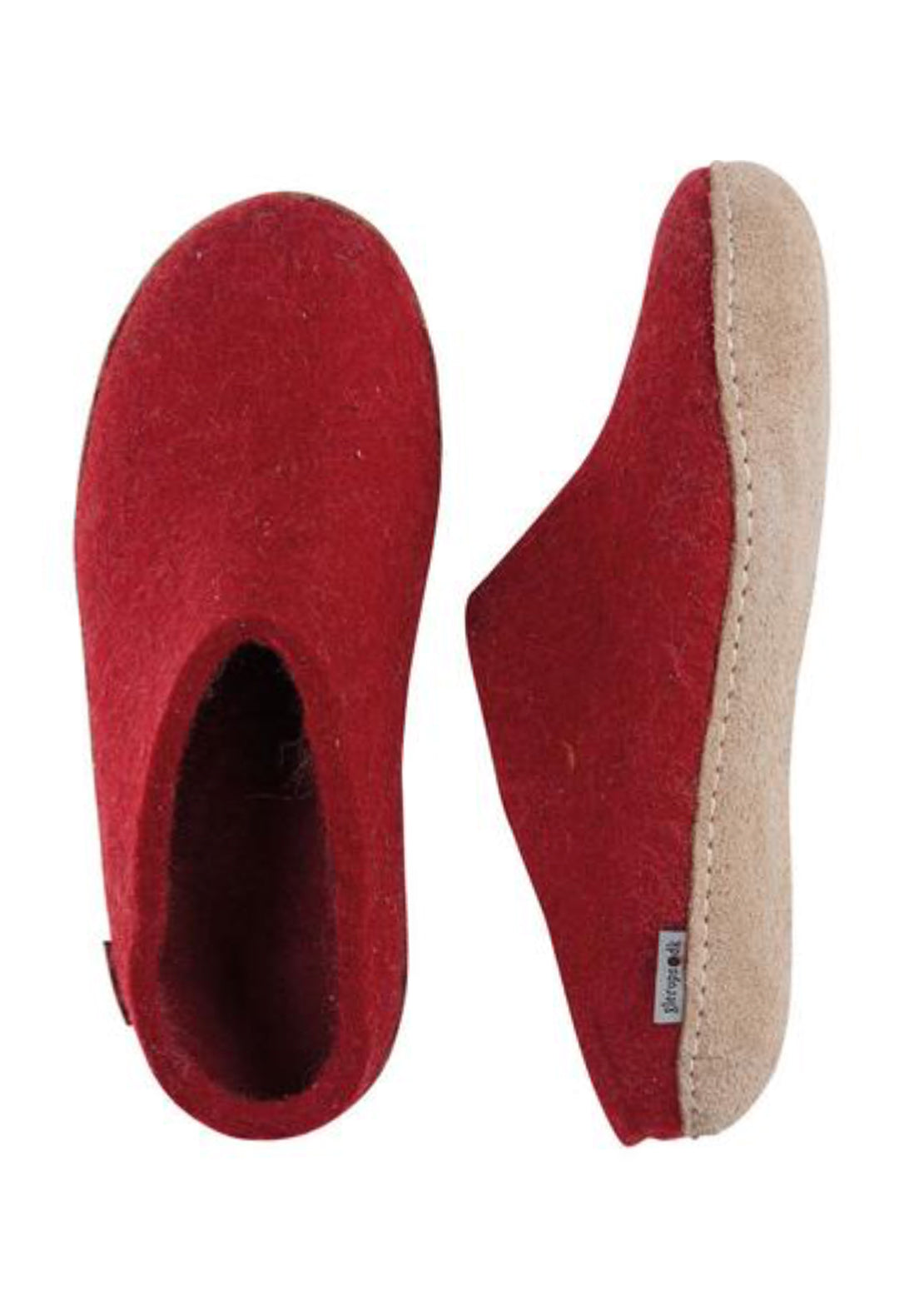 Glerups Unisex Leather Sole Slippers Red