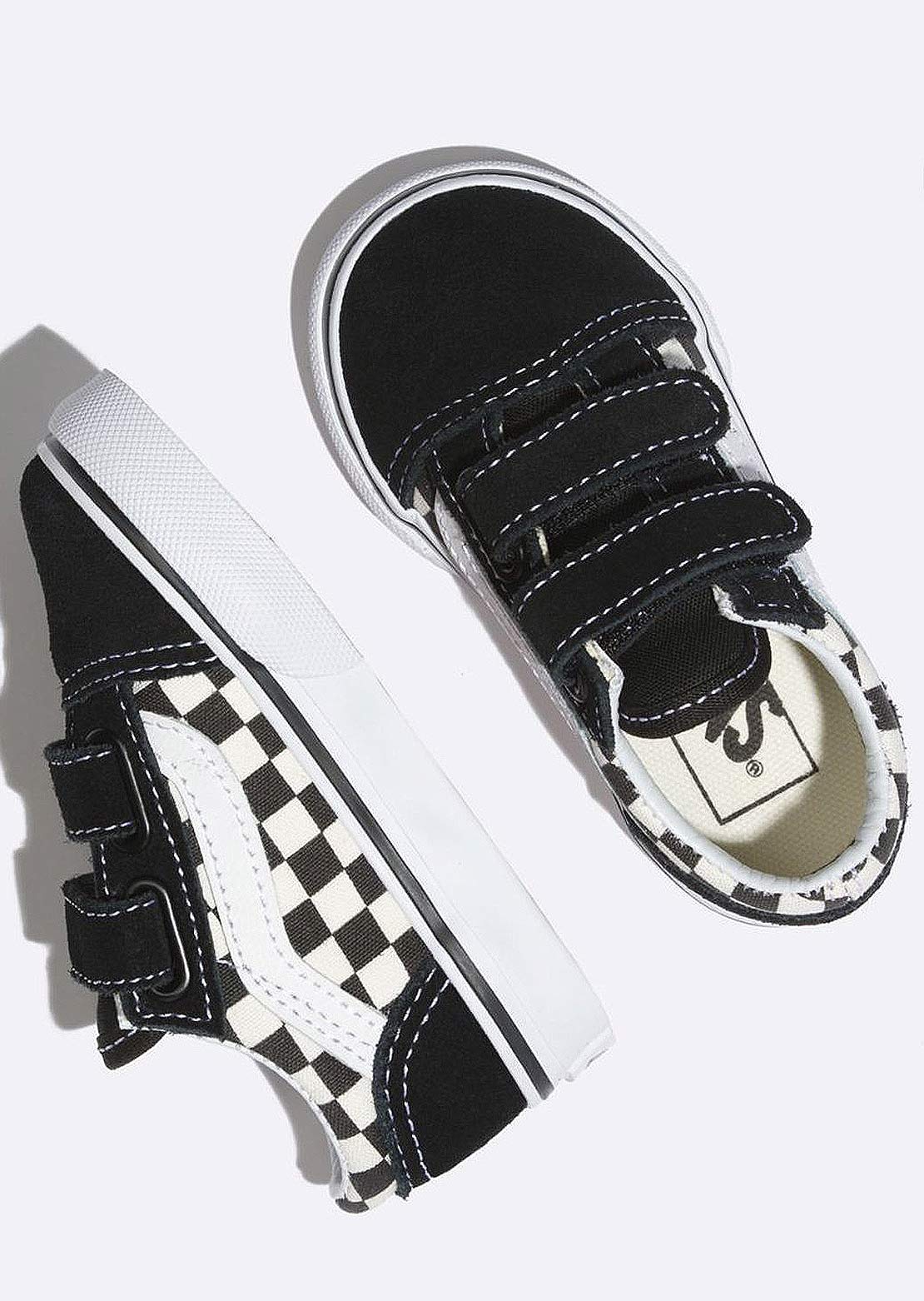 Vans Junior Toddler Old Skool V Shoes (Primary Check) Black/White
