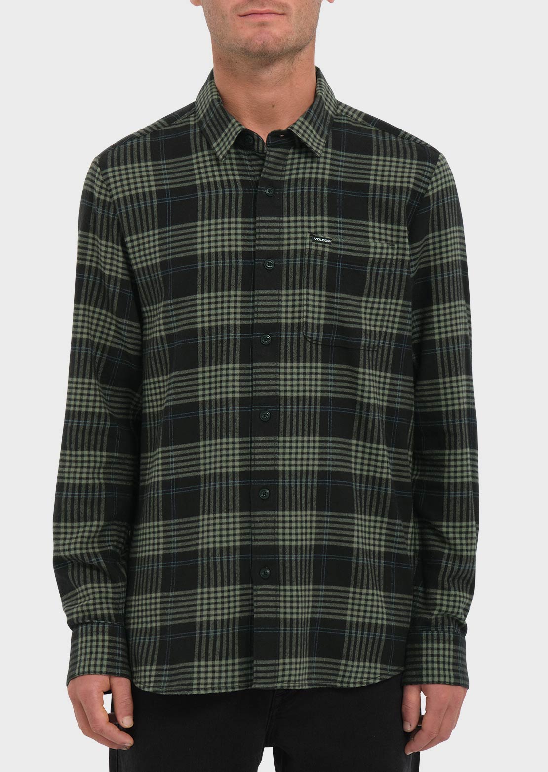 Volcom Men&#39;s Caden Plaid LS Button Up Shirt Black