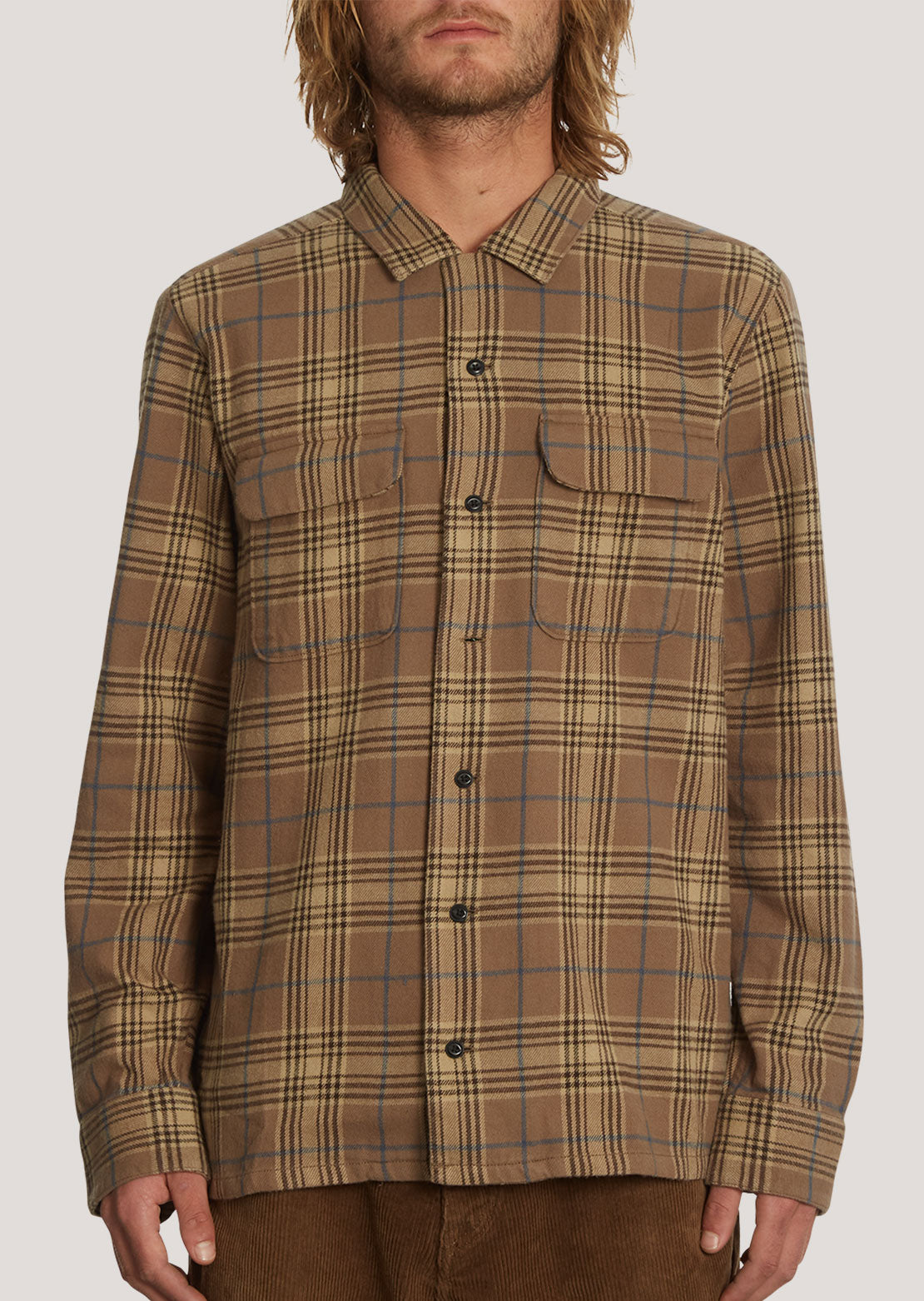 Volcom Men&#39;s Skate Vitals Grant Taylor Long Sleeve Button Up Shirt Dark Khaki